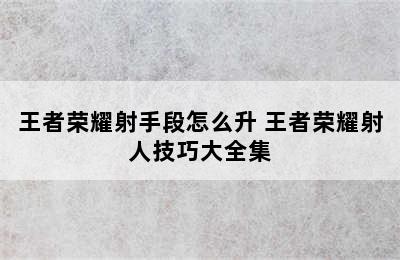 王者荣耀射手段怎么升 王者荣耀射人技巧大全集